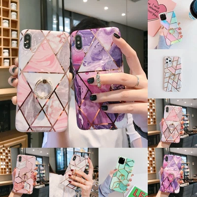 $11.99 • Buy For IPhone 14 13 12 11 Pro Max SE 8 Plus XR XS Marble  Case With Crystal Ring