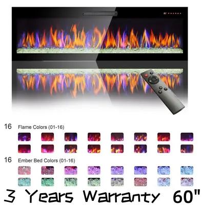 60  Ultra-Thin Electric Fireplace Wall-Mounted & Recessed Fireplace Heater • $299