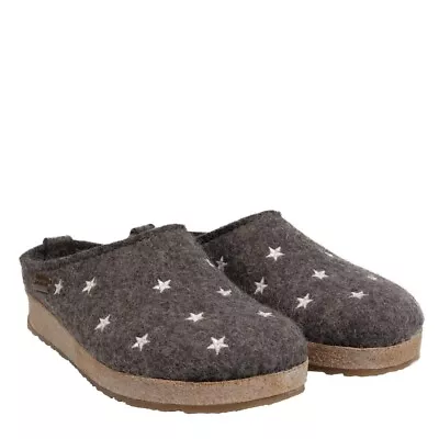 Haflinger Grizzly Women's Slippers In Wool Felt With Stars Anthracite • £88.52