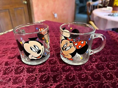 VINTAGE Disney Mickey & Minnie Anchor Hocking Clear Mug Coffee Cup PAIR EXC Cond • $8.75