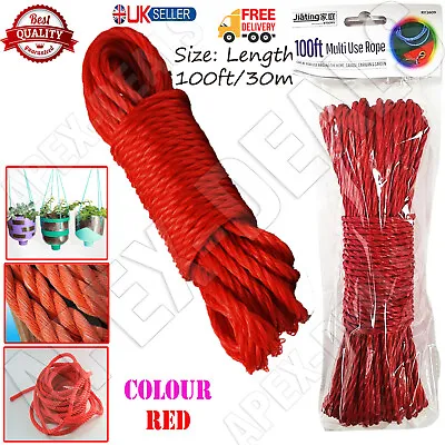 £5.25 • Buy 🔥Clothes Washing Line 30M Heavy Duty Plastic Coated Rope Dry Outdoor Red 100ft.