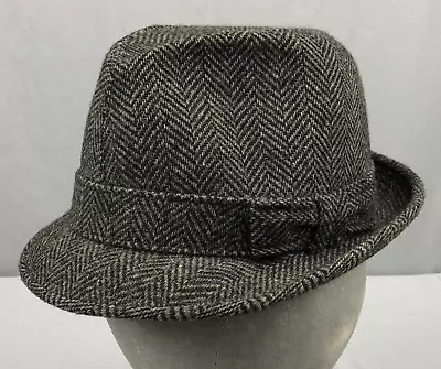 Vintage Mallory Wool Fedora Hat Herringbone Men's Size 7 1/8 Dark Gray • $35.99