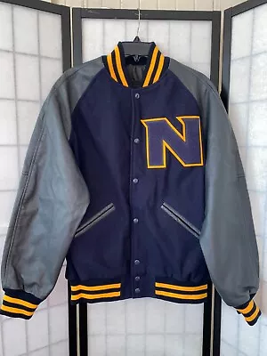 Maverick Award  N  Varsity Bomber Letterman Jacket Leather Sleeves Wool Size M • $49.99