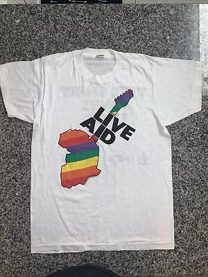 Vintage 1985 LIVE AID Concert Pride Flag Screen Stars T-shirt Adult Size M • $199.99