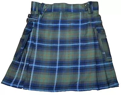 UTILITY KILT For Men Green Blue Plaid Scottish Cargo Pockets Kilt Skirt SIZE 36 • $31.19