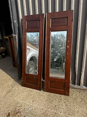 Pair Vintage Built In Cabinet Doors Beveled Mirror C1880 Oak  68 X 21 9/16” Ea • $379