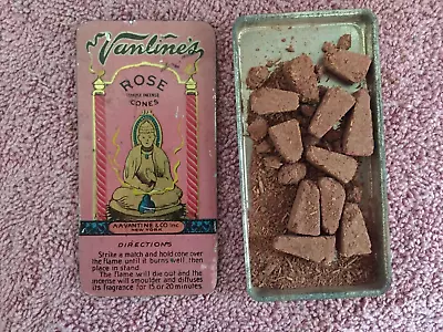 Vintage 1920's VANTINE'S TEMPLE INCENSE Rose Cones Tin With Incense Gold Buddha • $9.99