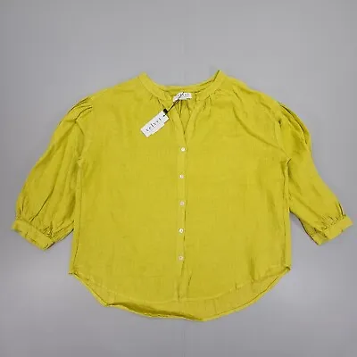 Velvet By Graham & Spencer Womens Shirt Lime Yellow XS Linen Button Front • £26.99