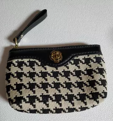 Zippered Coin Purse Houndstooth Faux Leather Finger Strap Lined Small Fashion • $7.47