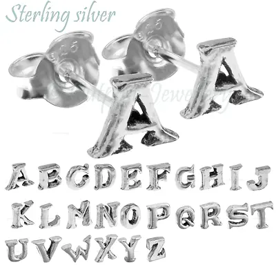  Sterling Silver Alphabet Letter Initial Ear Stud Earring UK For Girl Boy Name • £5.69