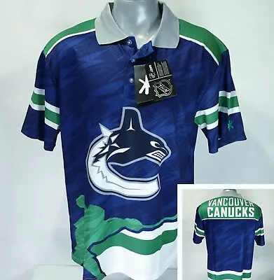 Vancouver Canucks XL Thematic Short Sleeve NWT Polo Shirt Blue Green NHL - Klew • $15.99