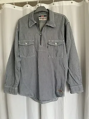 LEVI’S Navy Blue White Stripe Cotton Long Sleeve  Zip Neck Tunic/Shirt S • £18