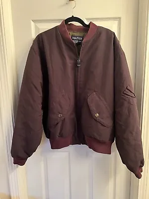 VINTAGE Nautica Jacket Mens Large Purple Brown Bomber Coat Cotton L • $47