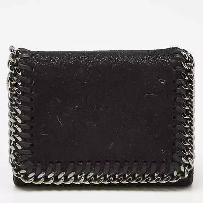 STELLA MCCARTNEY Black Faux Leather Falabella Trifold Wallet • $504.05