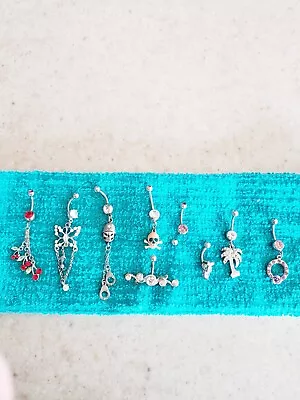 Belly Button Rings Lot 9  Pirate MC & Handcuffs Faux Diamond Bar Cherries Gems • $20