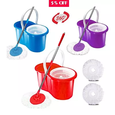 £10.95 • Buy 360° Floor Magic Spin Mop Bucket Set Microfiber Rotating Dry 2 Heads