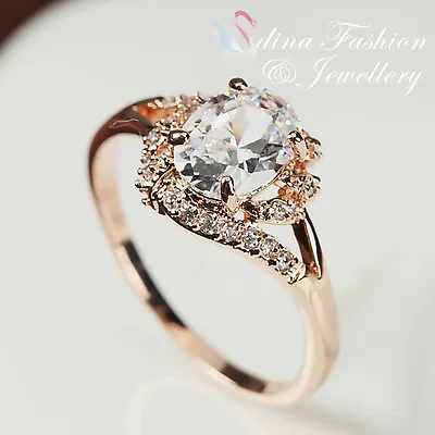 $13 • Buy 18K Rose Gold Plated Simulated Diamond Vintage Exquisite Oval Cut Ring Jewellery