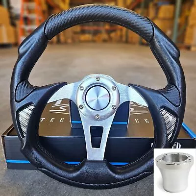 12.5  Gray Carbon Fiber Steering Wheel GEM Golf Cart E2 E4 E4S E6 W/ Hub • $75.94