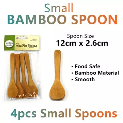 $5.99 • Buy 4pcs Small Natural Bamboo Wooden Spoon Scoop Mini Kids Food Safe Tea Stirrer