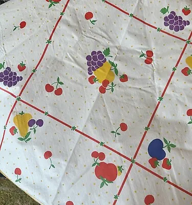 Vtg Round Vinyl Tablecloth Fruit Outdoor Table Cloth W Umbrella Hole Zipper 60” • $17