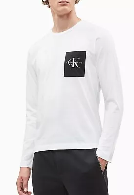 Calvin Klein CK Classic Monogram Pocket Long Sleeve Tee T-Shirt White XXL Nwt • $24.96