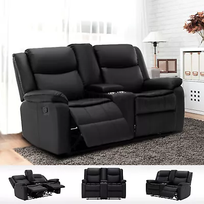 Recliner Chair 2 Seater Sofa Set Lounge Armchair With Cup Holders Black/Grey • $799.95