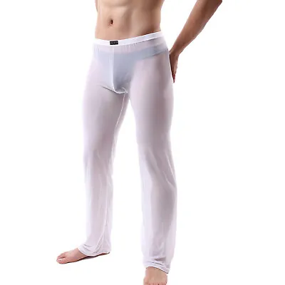 US Mens See Through Pants Transparent Sleep Bottoms Lounge Long Johns Trousers • $11.15