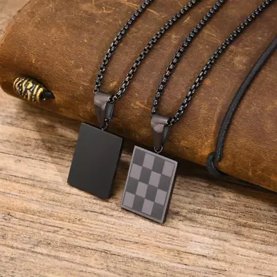 GOLD Color Checkered Necklace Men Women STAİNLESS STEEL Chess PendantLayering  • $30.77