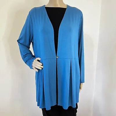J.Jill Wearever L Teal Blue Peplum Tunic Jacket  Cardigan Coat Stretch Jersey EW • $29.95