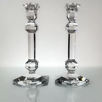 Crystal Pillar 9” Candlesticks W/ Makers Mark | Gardenia By Val St. Lambert • $104.76