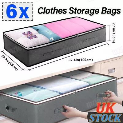 Large Underbed Clothes Storage Bags Zipped Organizer Fabric Wardrobe Cube Boxes • £23.28