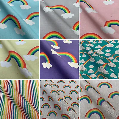 Rainbow Digital Print Cotton Rich Linen Fabric Craft Curtaining | Per Half Metre • £5.99