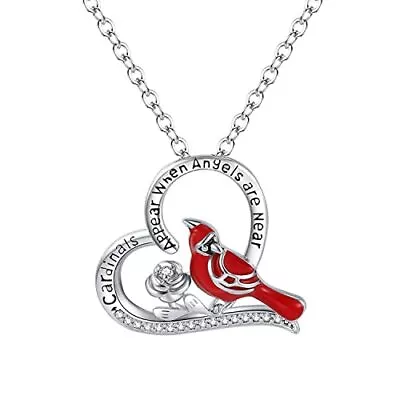 Cardinal Bird Heart Pendant Necklace For Women Girls Mom Wife Daughter • $18.30