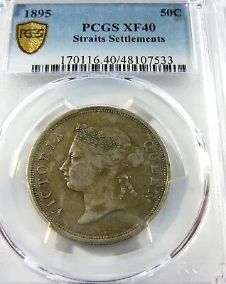 Straits Settlements  1895 Silver 50 Cents PCGS XF40 • $500