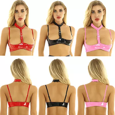 Women's Halter Neck Spaghetti Open Cup Wire-free Bra Top Lingerie Bralette Night • £12.22