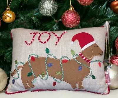 Dachshund JOY Pillow Holiday Christmas Santa Hat Pillow 10x14” New • $30