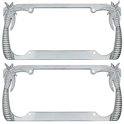 2 PC Palm Tree Chrome Design License Metal Plate Frames All Weather Resistant • $20.50