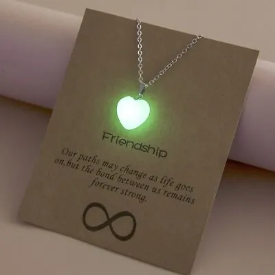 Glow In The Dark Luminous Natural Stone Heart Pendant Necklace Women Jewelry New • $1.73