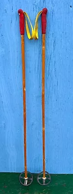 NICE OLD Vintage Set Of Bamboo Snow Ski Poles Measuring 50  Long RED • $25.74