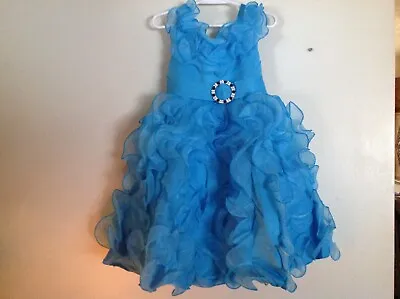 Little Girls Pagent Dress By Amemory Baby Blue SZ 4-5 Rhinestones & Ruffles • £32.16