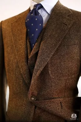 Men's Suit Brown Wool Blend Herringbone Vintage Tweed Blazer Retro Tuxedos Prom • $106.20