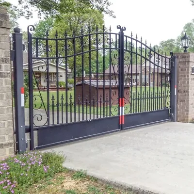 Driveway Gate 14' Steel Garden Yard Iron Wrought Dual Black Venice Style ALEKO • $2428.10