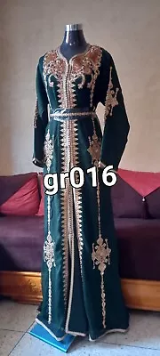 GR016  Moroccan Kaftan Takchita With  Beads And Stones Caftan Lebsa Dress Green • $99.56