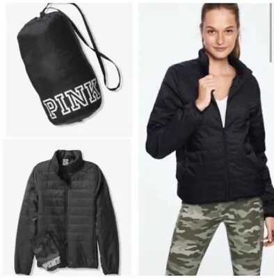 NWT VICTORIA'S SECRET PINK Black Packable Puffer Jacket XS • $24.99