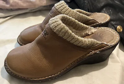 UGG 1937 Gael Chestnut Leather Shearling Wedge Clogs Mules Shoes Women's Size 9 • $56