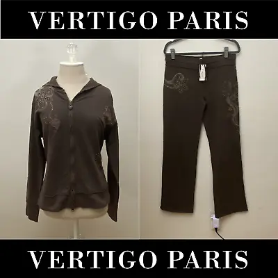 New Vertigo Paris Embroidered Studded Embellished Hoodie Pants Set Xl Choc Brown • $74.99