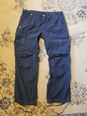 TRUE RELIGION Blue Cargo Pants Drawstring Hems Size 38x32 Tactical Travis Scott • $68