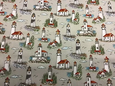 Fat Quarter Lighthouse Wonder Mini Lighthouses 100% Cotton Quilting Fabric • £3.60