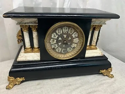 Antique Mantel Shelf Desk Clock Cathedral Faux Slate Cast Brass Legs AS IS • $147