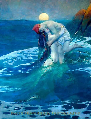 Mermaid With Lover In Ocean Wave Sunset 8.5x11  Photo Print Howard Pyle Fine Art • $8.47